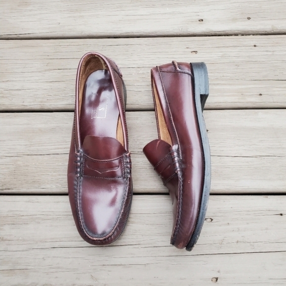 Vintage 90s y2k Oxblood Burgundy Leather Moc Toe Moccasins Driving Penny Loafers - Picture 9 of 10